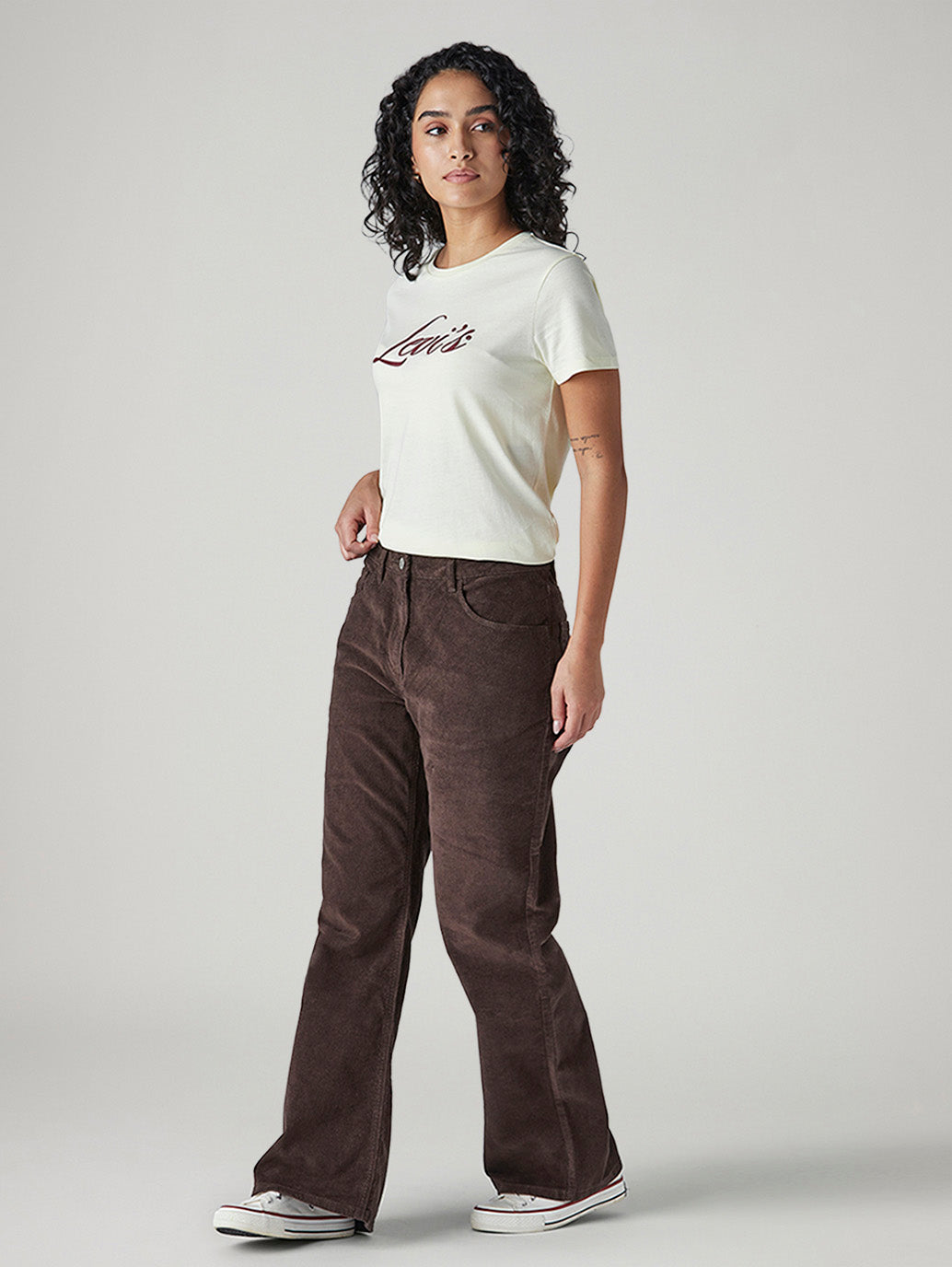 Women's Loose Bootcut Fit Mid Rise Corduroy Trouser - Side View