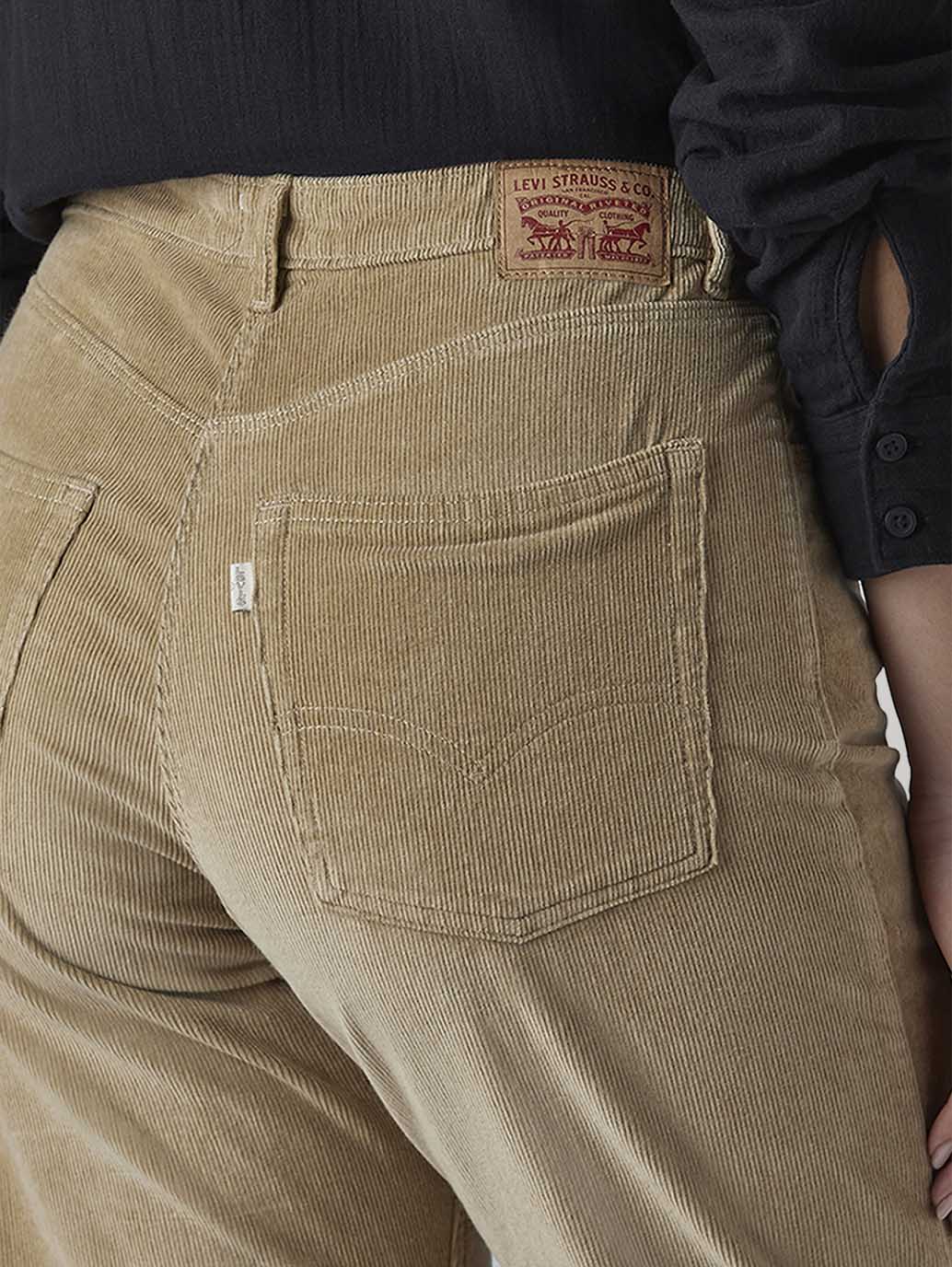 Women's Light Brown Loose Bootcut Fit Mid Rise Corduroy Trousers - Detail View