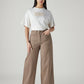 Women's Khaki Wide Leg Fit High Rise Cinched Trousers - Styleshot View