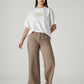 Women's Khaki Wide Leg Fit High Rise Cinched Trousers - Front View
