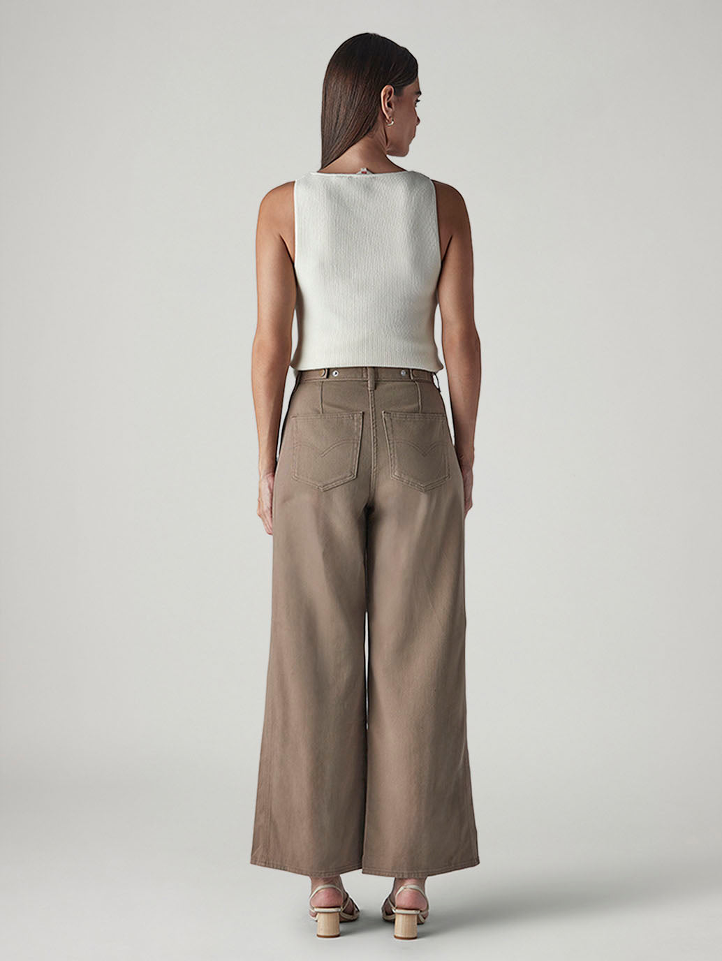 Women's Khaki Wide Leg Fit High Rise Cinched Trousers - 53583988-db5e-42e9-8a6f-9b591b31dd3a View