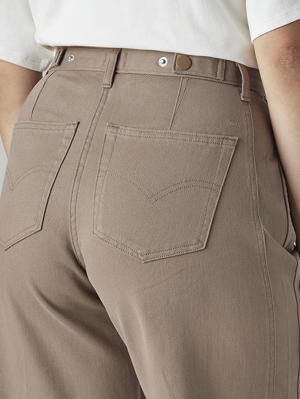 Women's Khaki Wide Leg Fit High Rise Cinched Trousers - Detail View