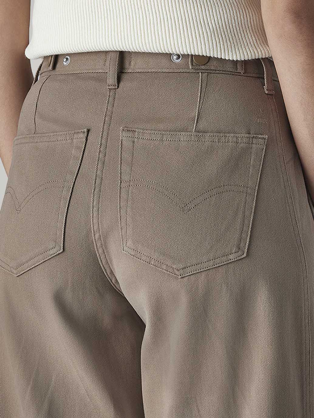 Women's Khaki Wide Leg Fit High Rise Cinched Trousers - 2dab2898-69f8-4713-907b-c67ecc1250e1 View