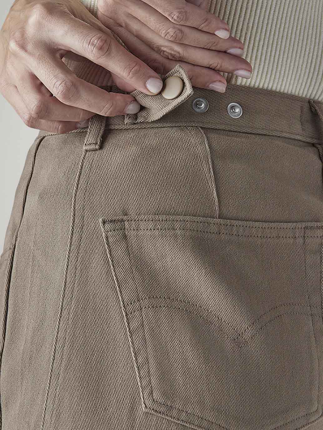 Women's Khaki Wide Leg Fit High Rise Cinched Trousers - Detail View