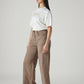 Women's Khaki Wide Leg Fit High Rise Cinched Trousers - Side View