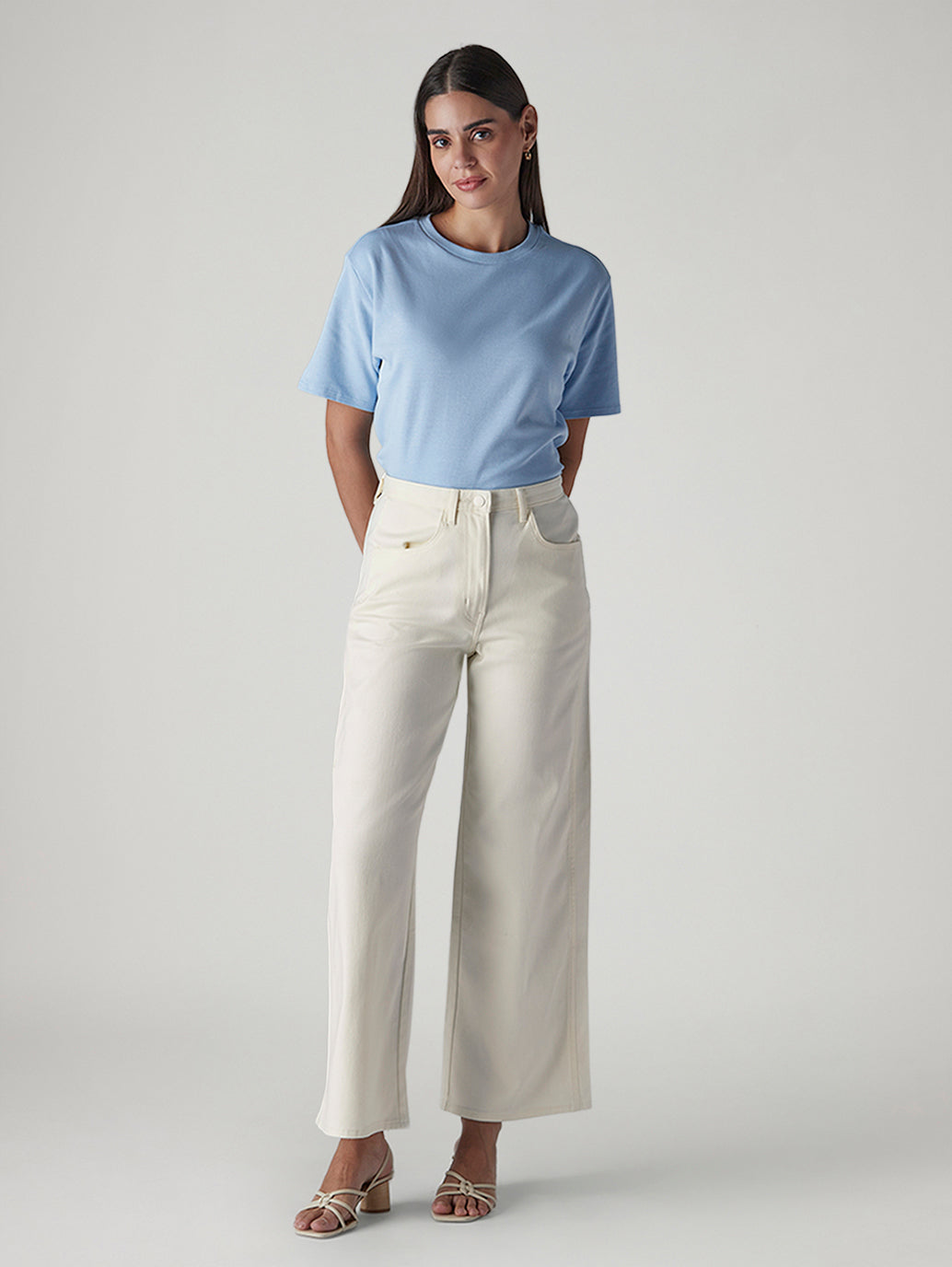 Women's Off White Wide Leg Fit High Rise Cinch Trouser