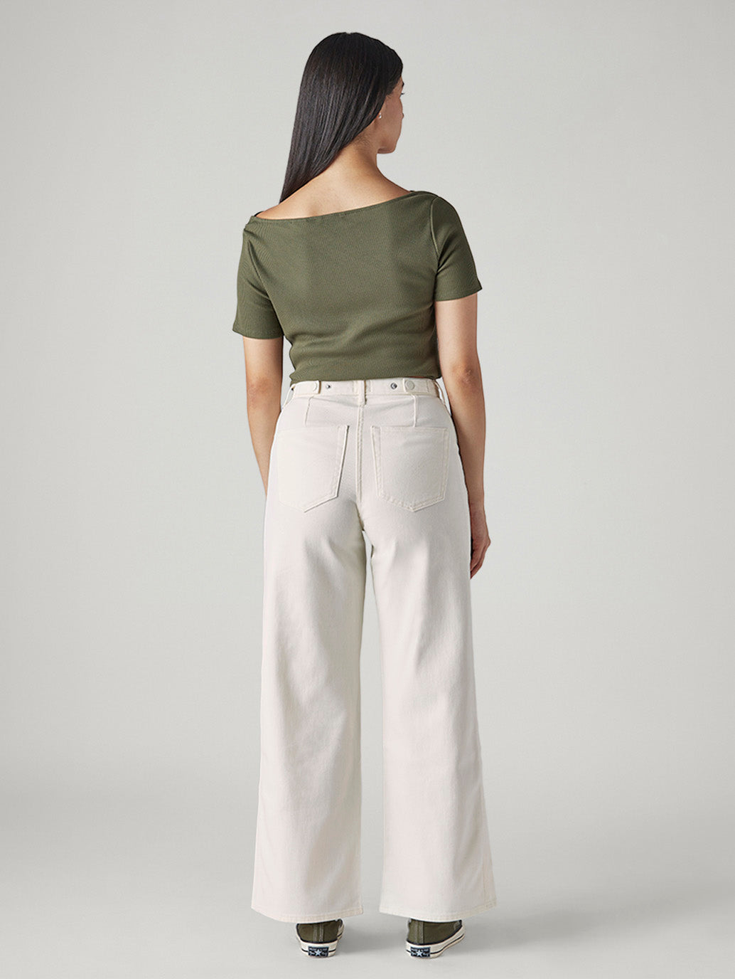 Women's Off White Wide Leg Fit High Rise Cinch Cargos - back View