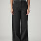 Women's Black Wide Leg Fit High Rise Cinched Trousers - Front View