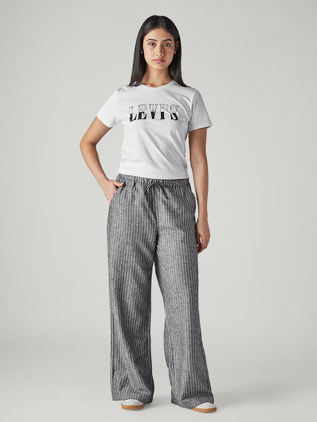 Women's Black XL Straight Loose Fit Mid Rise Trousers - SFront View