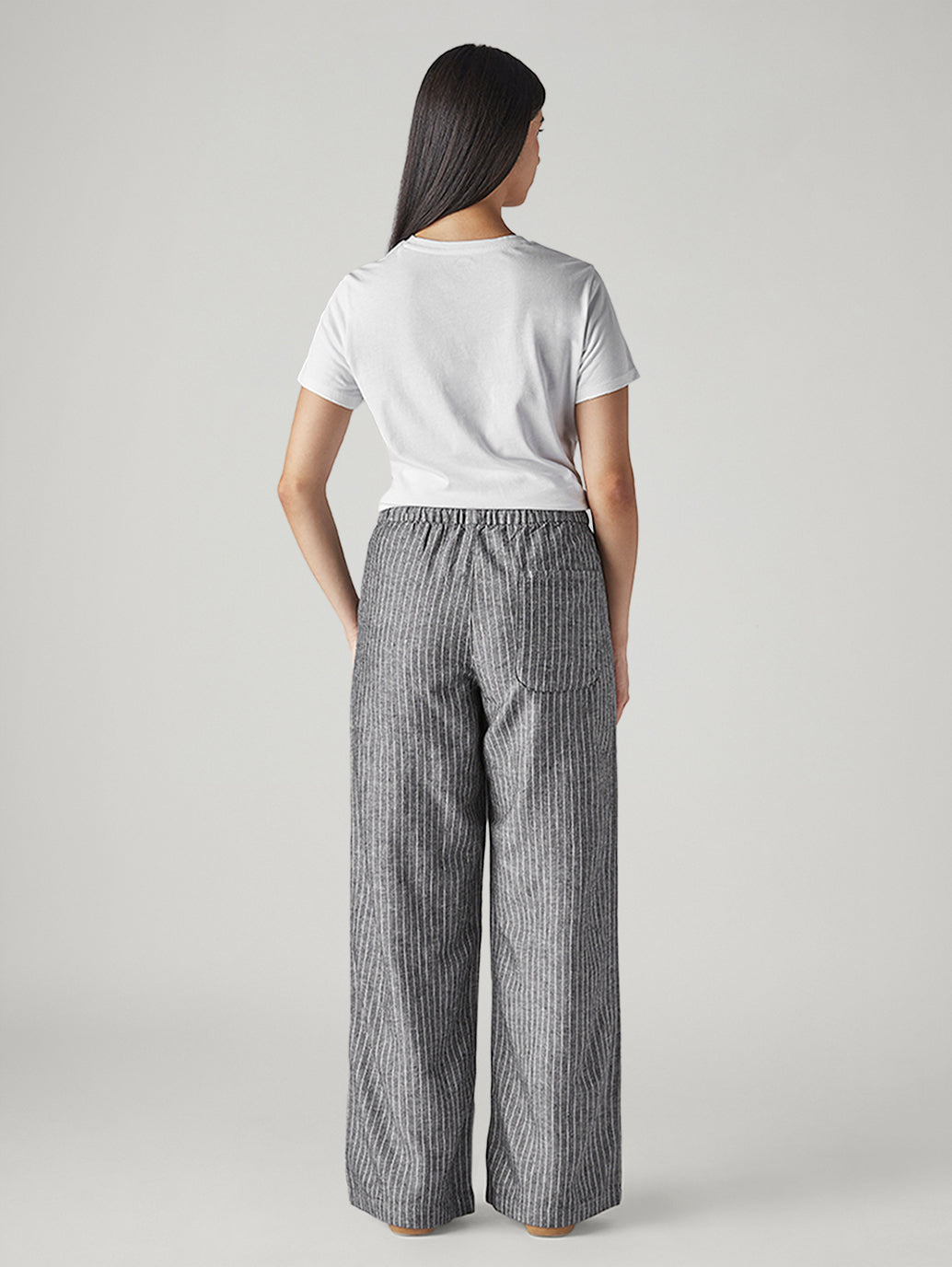 Women's Black XL Straight Loose Fit Mid Rise Trousers - Back View