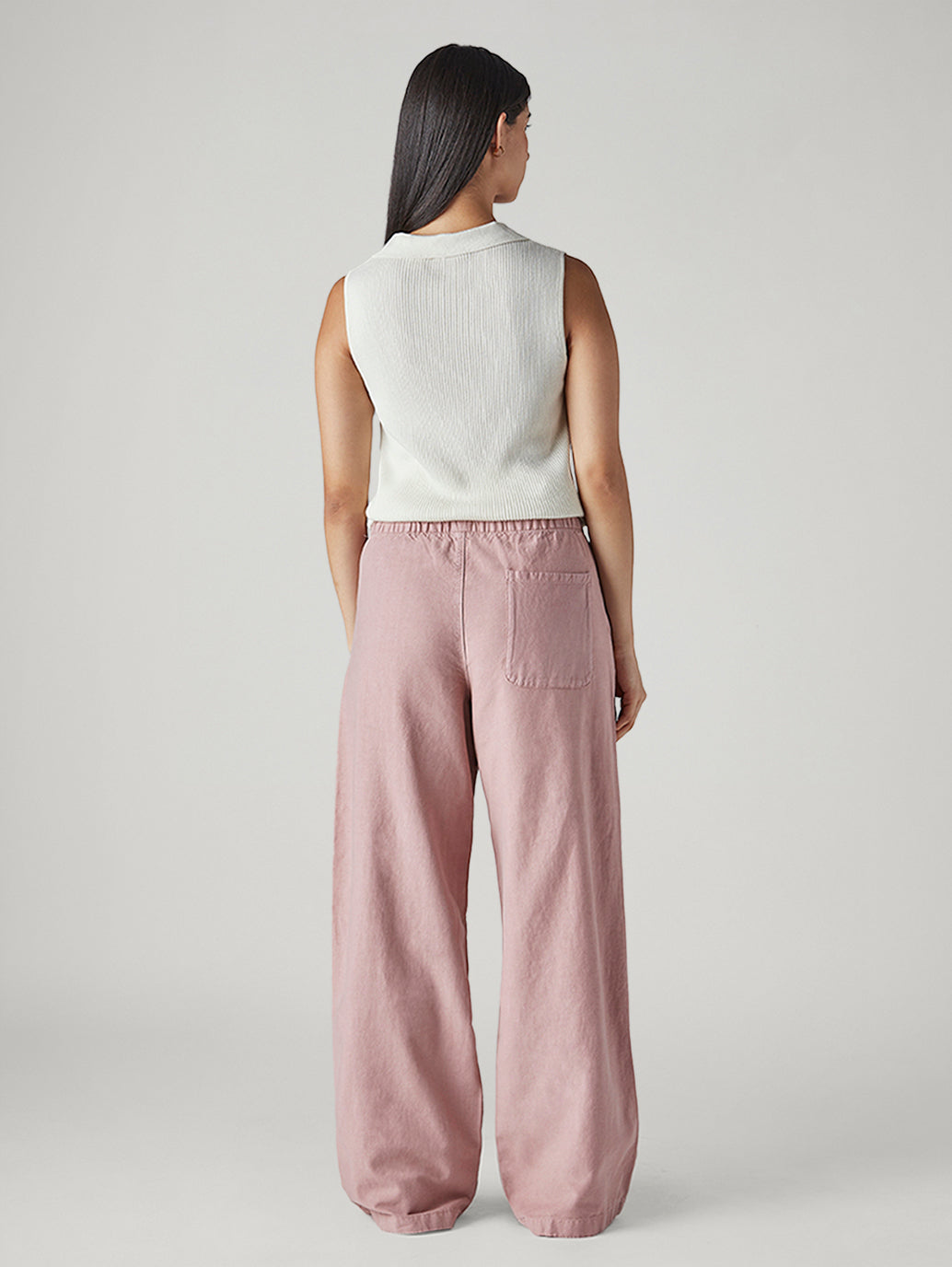 Women's Pink XL Straight Loose Fit Mid Rise Trousers - Back View
