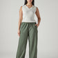Women's Olive XL Straight Loose Fit Mid Rise Trousers - Front View