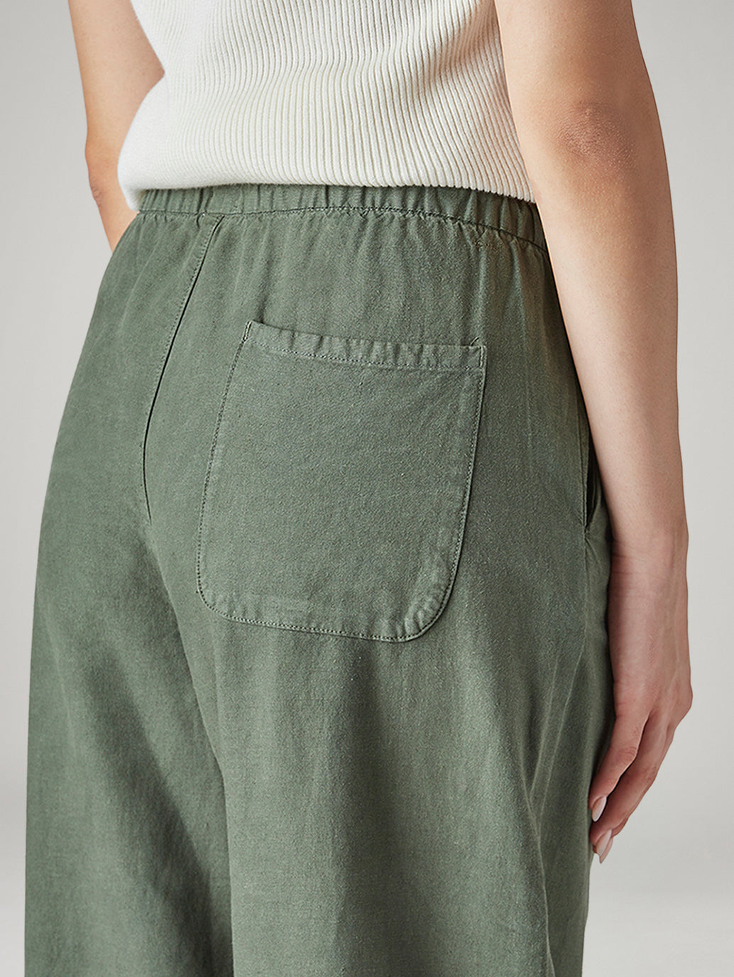 Women's Olive XL Straight Loose Fit Mid Rise Trousers - Detail View