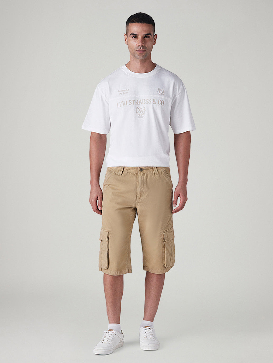 Men's 541 Beige Athletic Tapered Fit Mid Rise Shorts - Front View