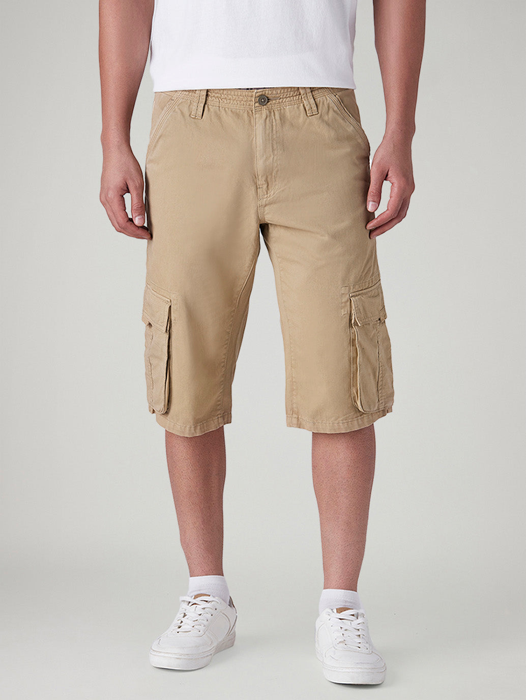 Men's 541 Beige Athletic Tapered Fit Mid Rise Shorts - Front View