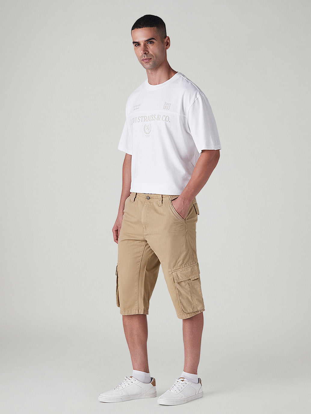 Men's 541 Beige Athletic Tapered Fit Mid Rise Shorts - Side View