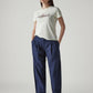 Women's Dark Blue Baggy Dad Barrel Fit Mid Rise linen Cargos - Styleshot View