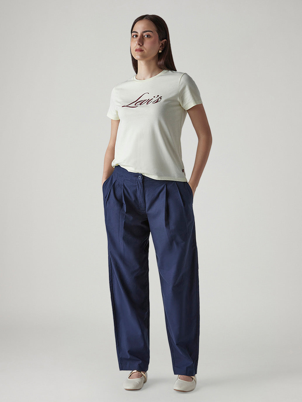 Women's Dark Blue Baggy Dad Barrel Fit Mid Rise linen Cargos