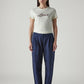 Women's Dark Blue Baggy Dad Barrel Fit Mid Rise linen Cargos - Front View