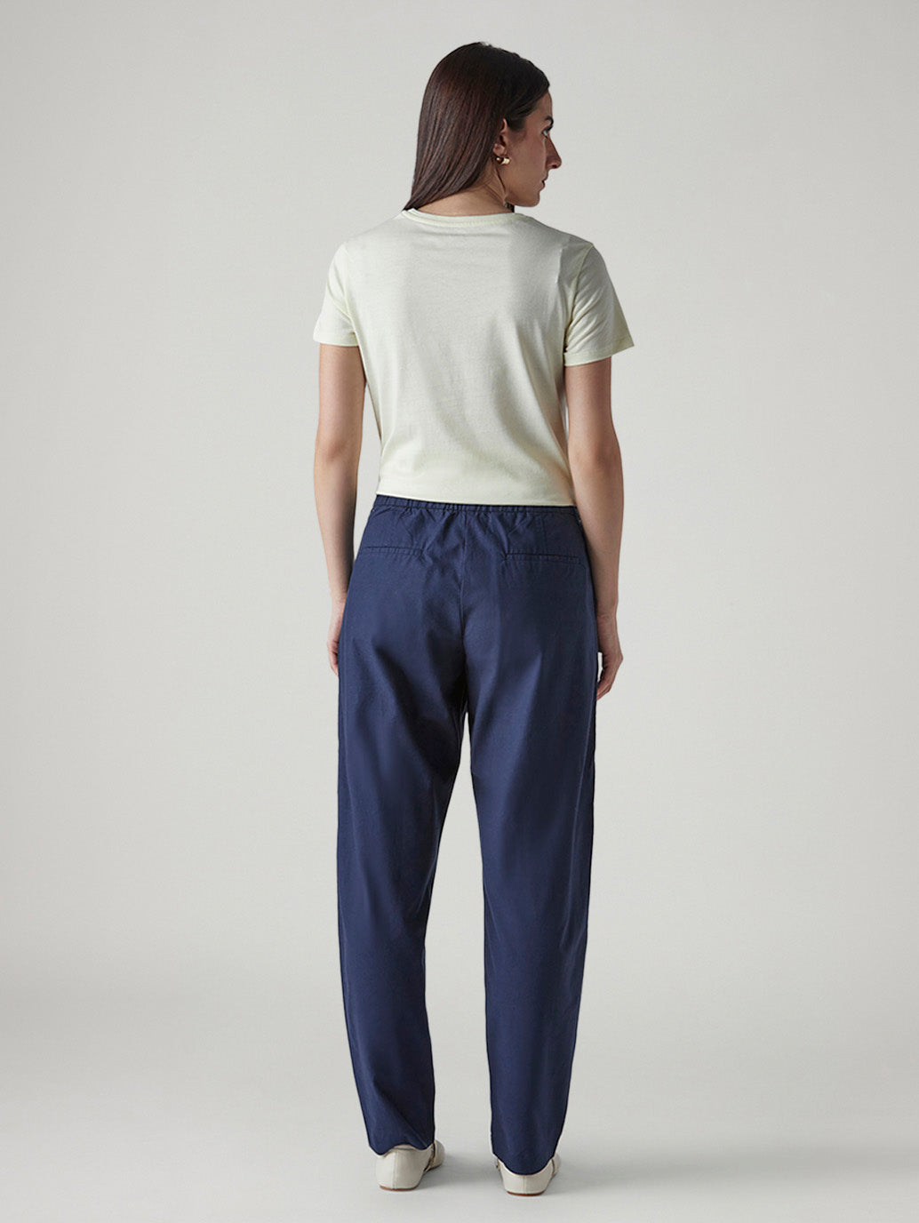 Women's Dark Blue Baggy Dad Barrel Fit Mid Rise linen Cargos - Back View