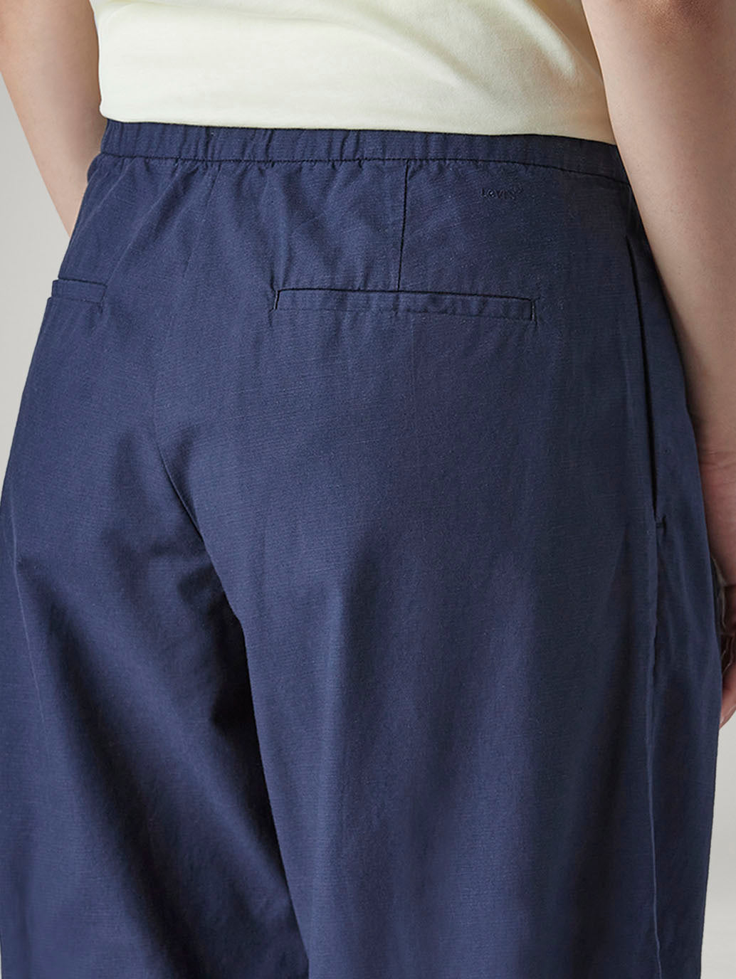 Women's Dark Blue Baggy Dad Barrel Fit Mid Rise linen Cargos - Detail View