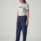 Women's Dark Blue Baggy Dad Barrel Fit Mid Rise linen Cargos - Side View