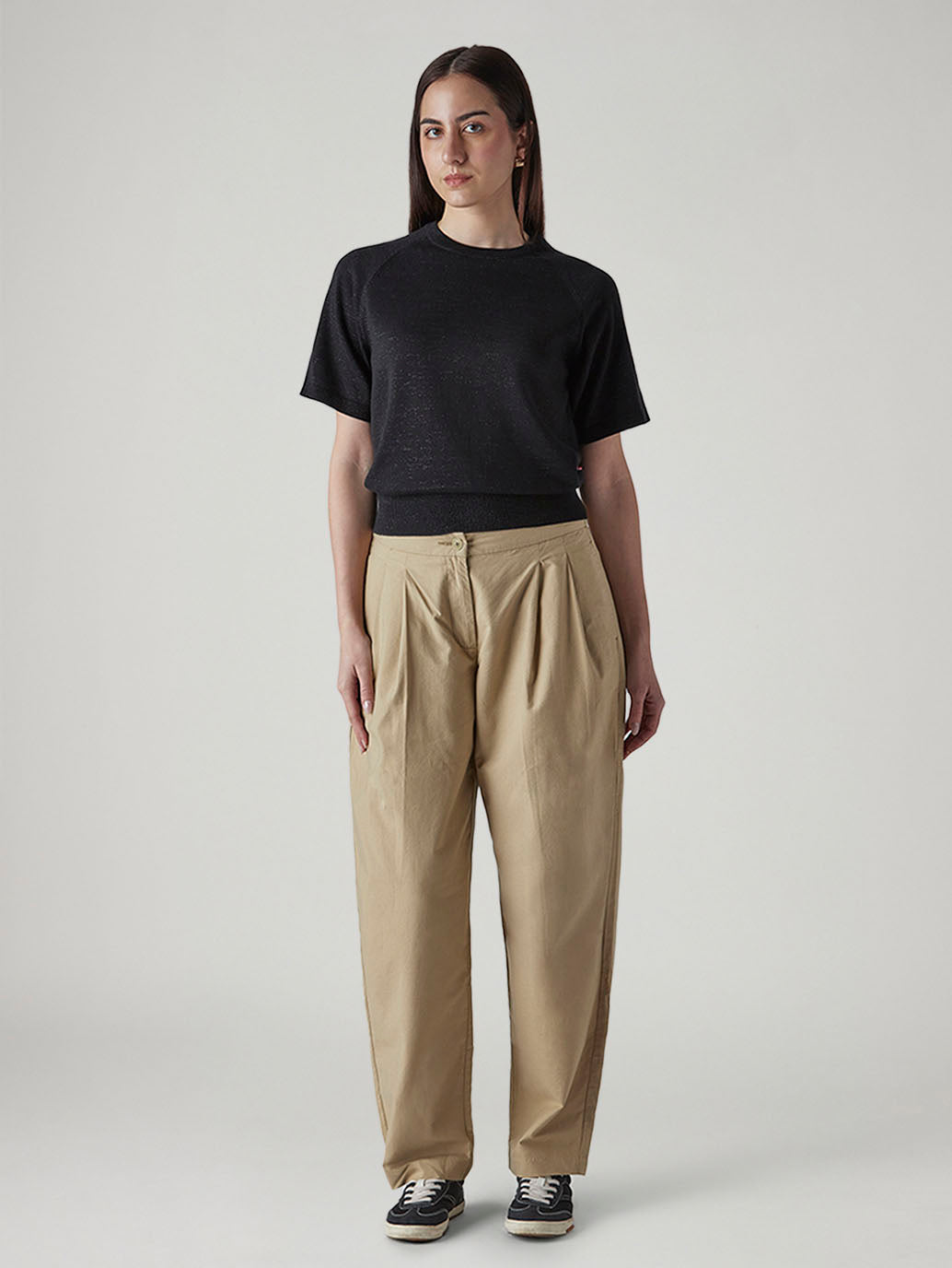 Women's Baggy Dad Barrel Fit Mid Rise Linen Trousers - 20 View