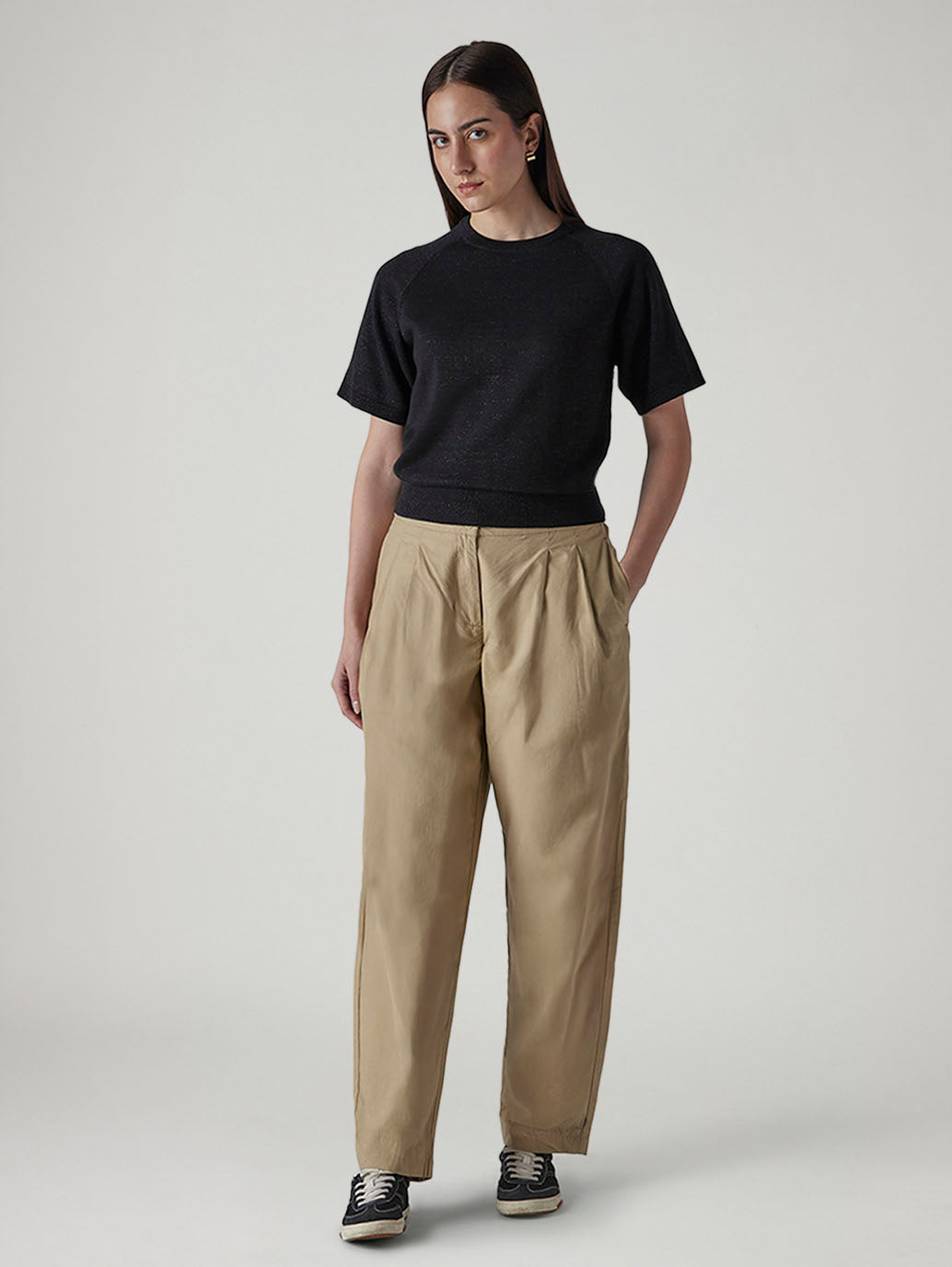 Women's Baggy Dad Barrel Fit Mid Rise Linen Trousers