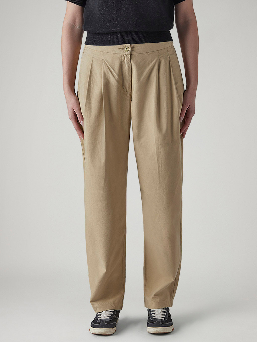 Women's Baggy Dad Barrel Fit Mid Rise Linen Trousers - 20 View