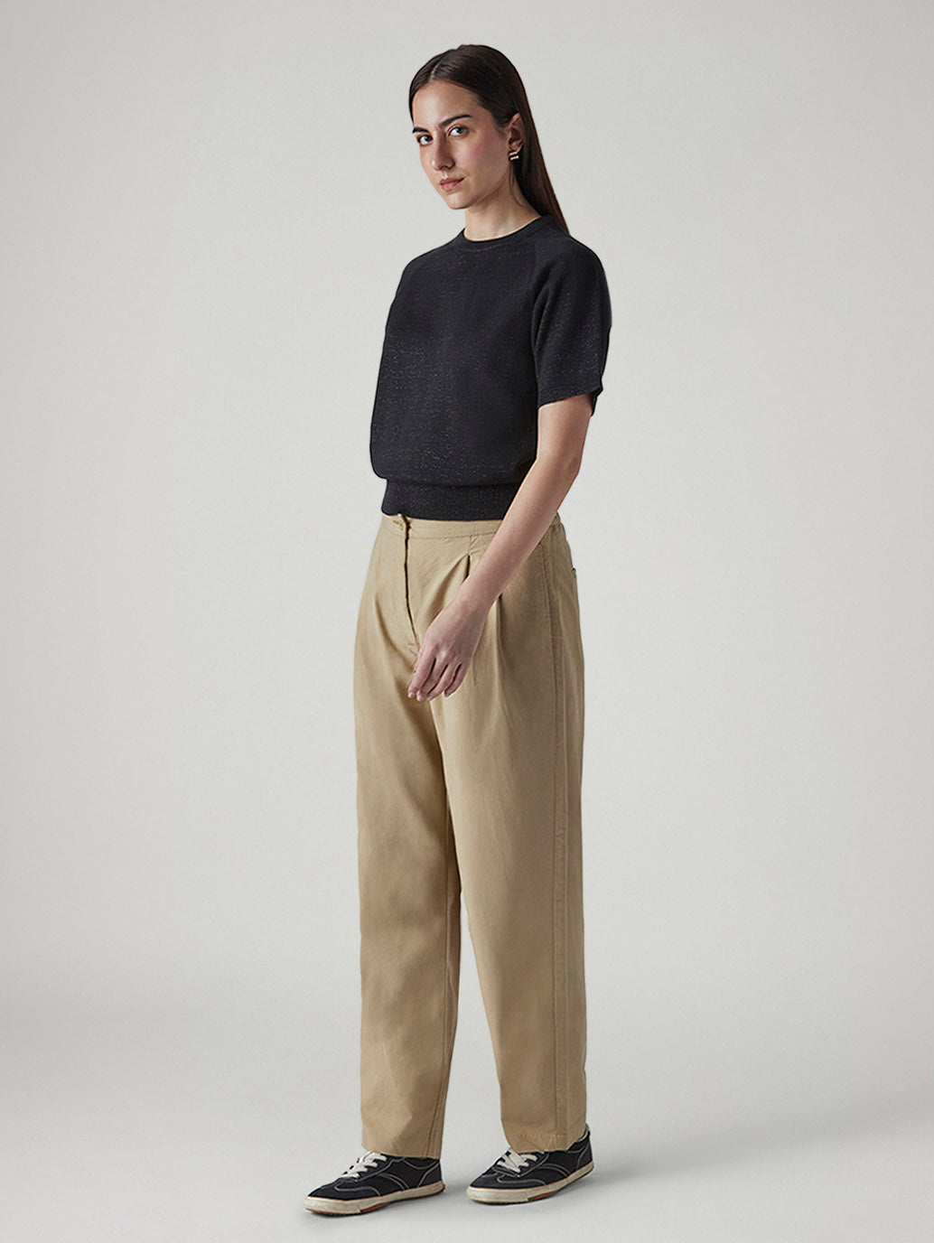Women's Baggy Dad Barrel Fit Mid Rise Linen Trousers - 20 View