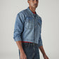 Men's Solid Regular Fit Denim Trucker Jacket - Side View