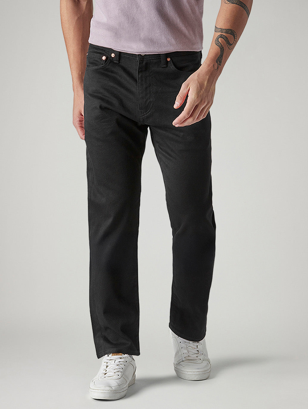 Men's 505 Black Straight Fit Mid Rise Jeans - Front View