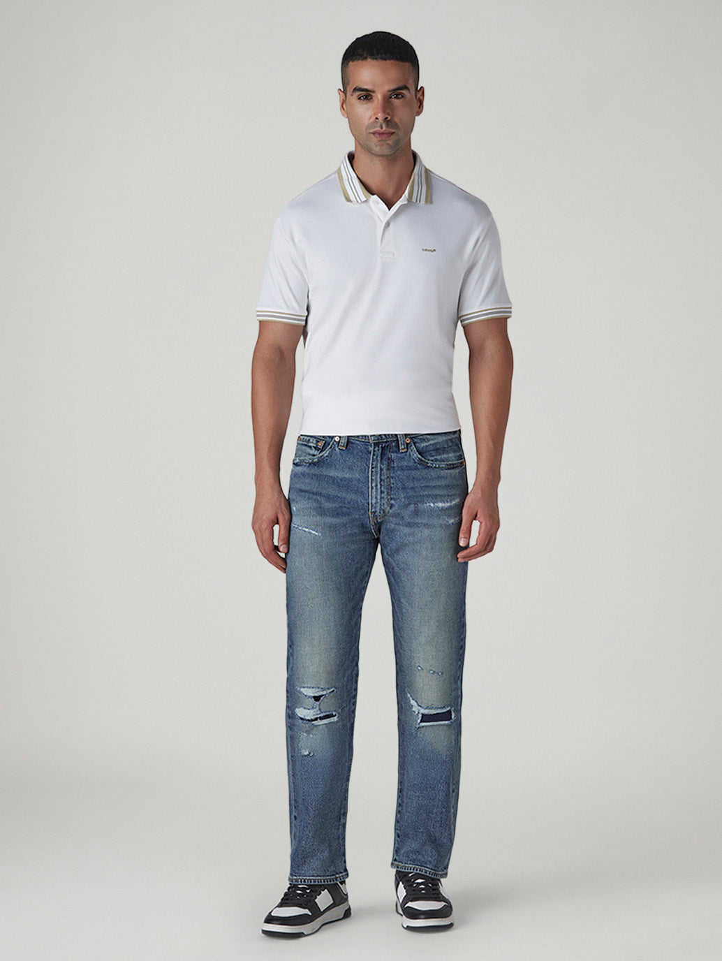 Men's 505 Blue Straight Fit Mid Rise Jeans - Front View
