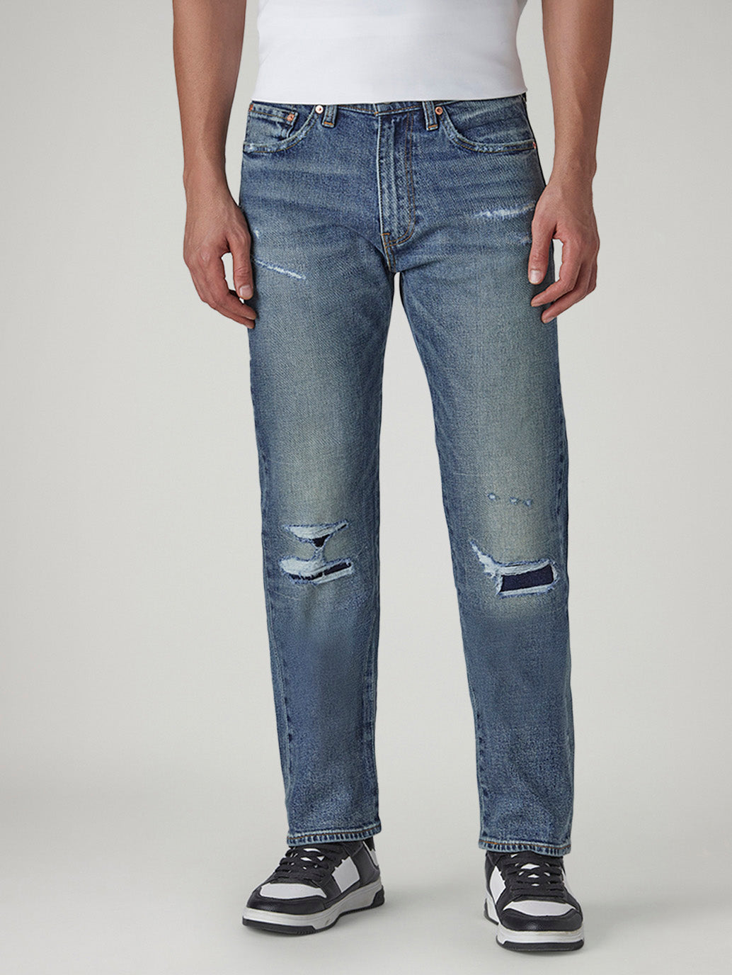 Men's 505 Blue Straight Fit Mid Rise Jeans - Front View