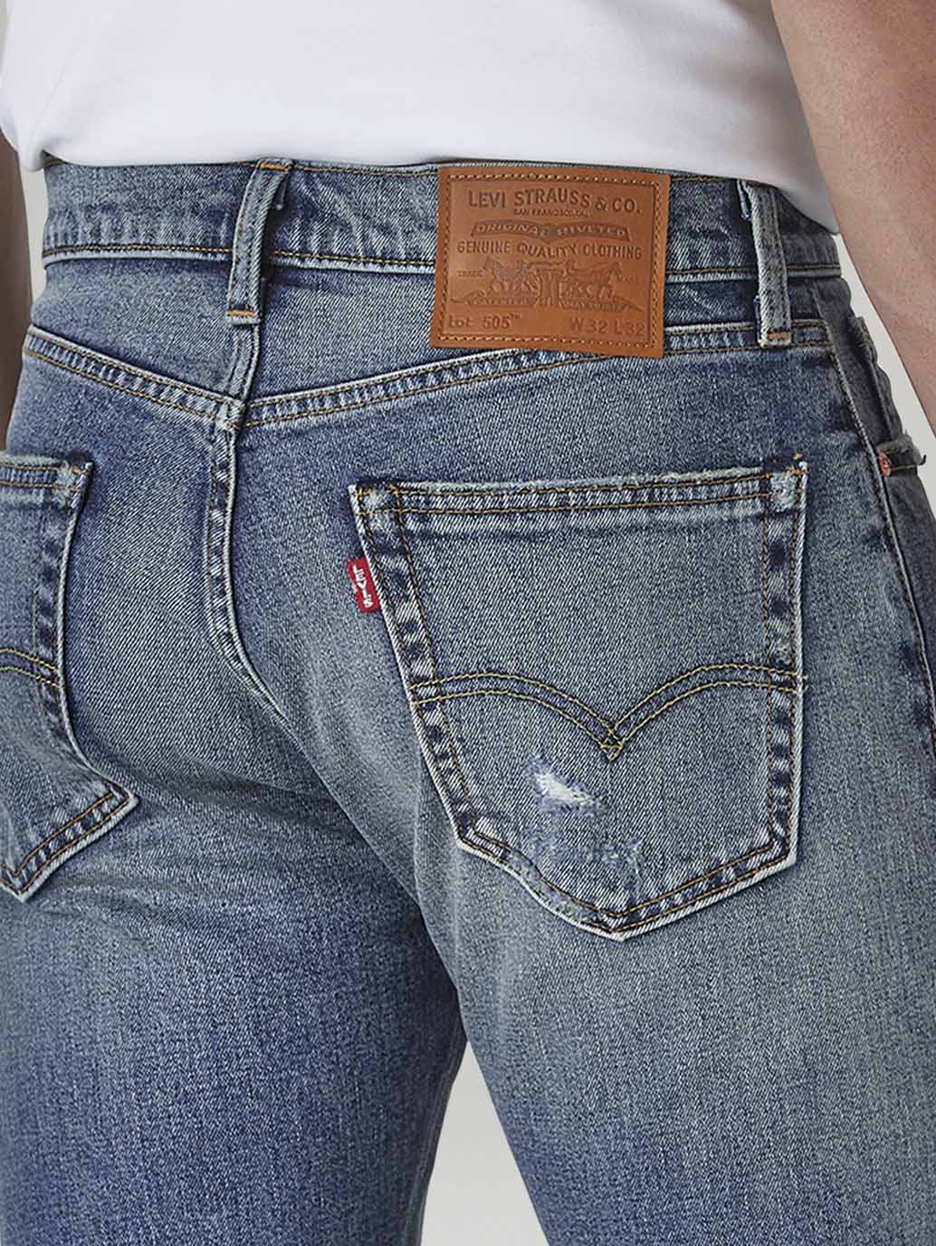 Men's 505 Blue Straight Fit Mid Rise Jeans - Detail View