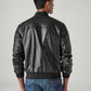 Men's Solid Regular Fit Bomber Jacket - Back View