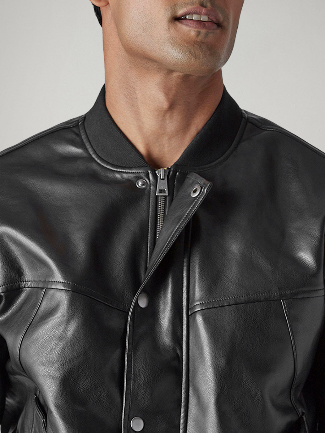 Men's Solid Regular Fit Bomber Jacket - Detail View