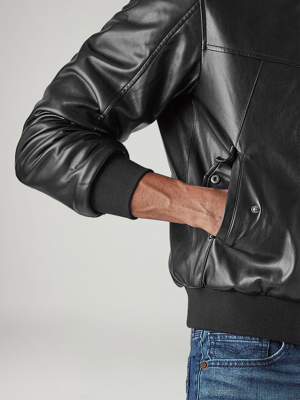 Men's Solid Regular Fit Bomber Jacket - Detail View