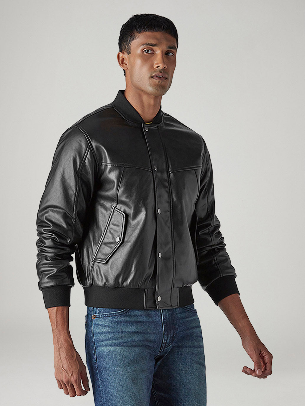 Men's Solid Regular Fit Bomber Jacket - Side View
