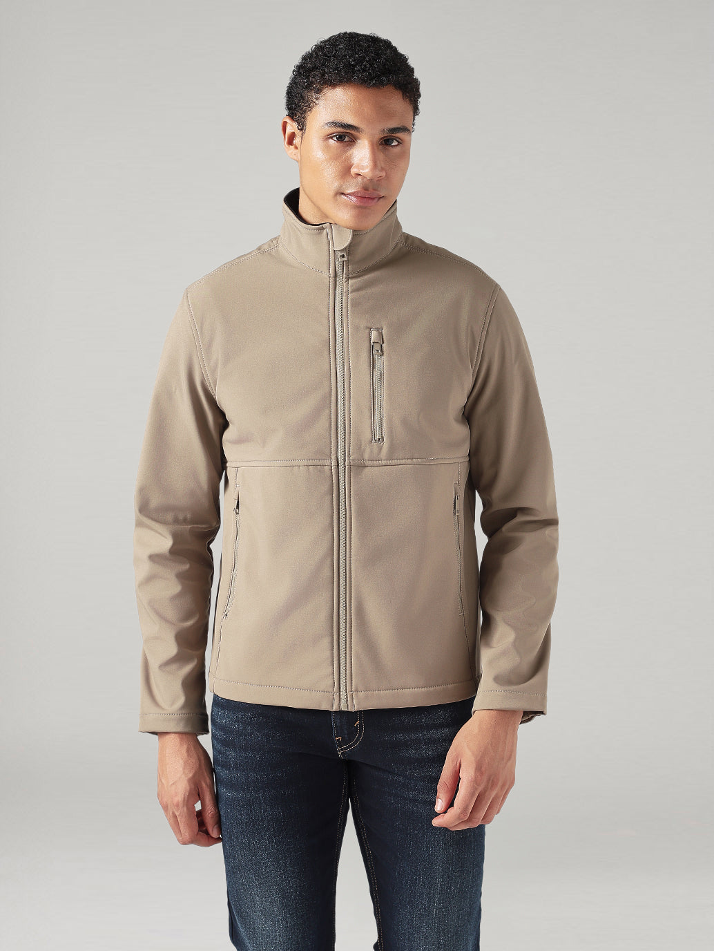 Men's Solid Regular Fit Jacket - Front View