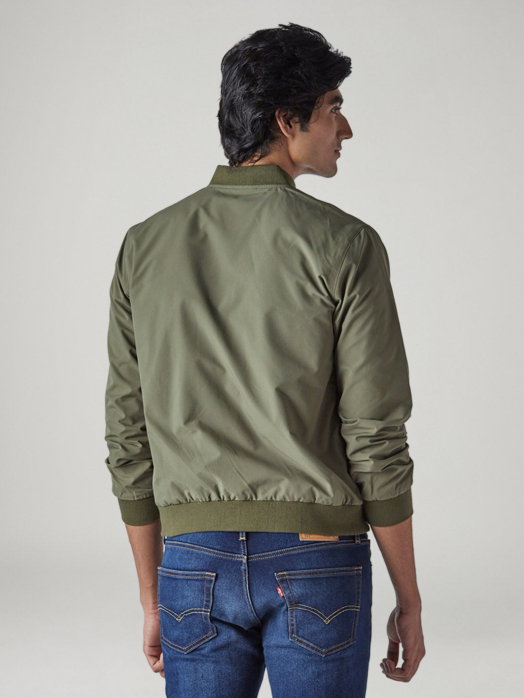 Men's Solid Regular Fit Jacket - Back View