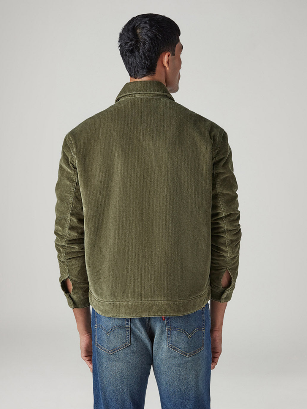 Men's Solid Regular Fit Corduroy Jacket - Back View