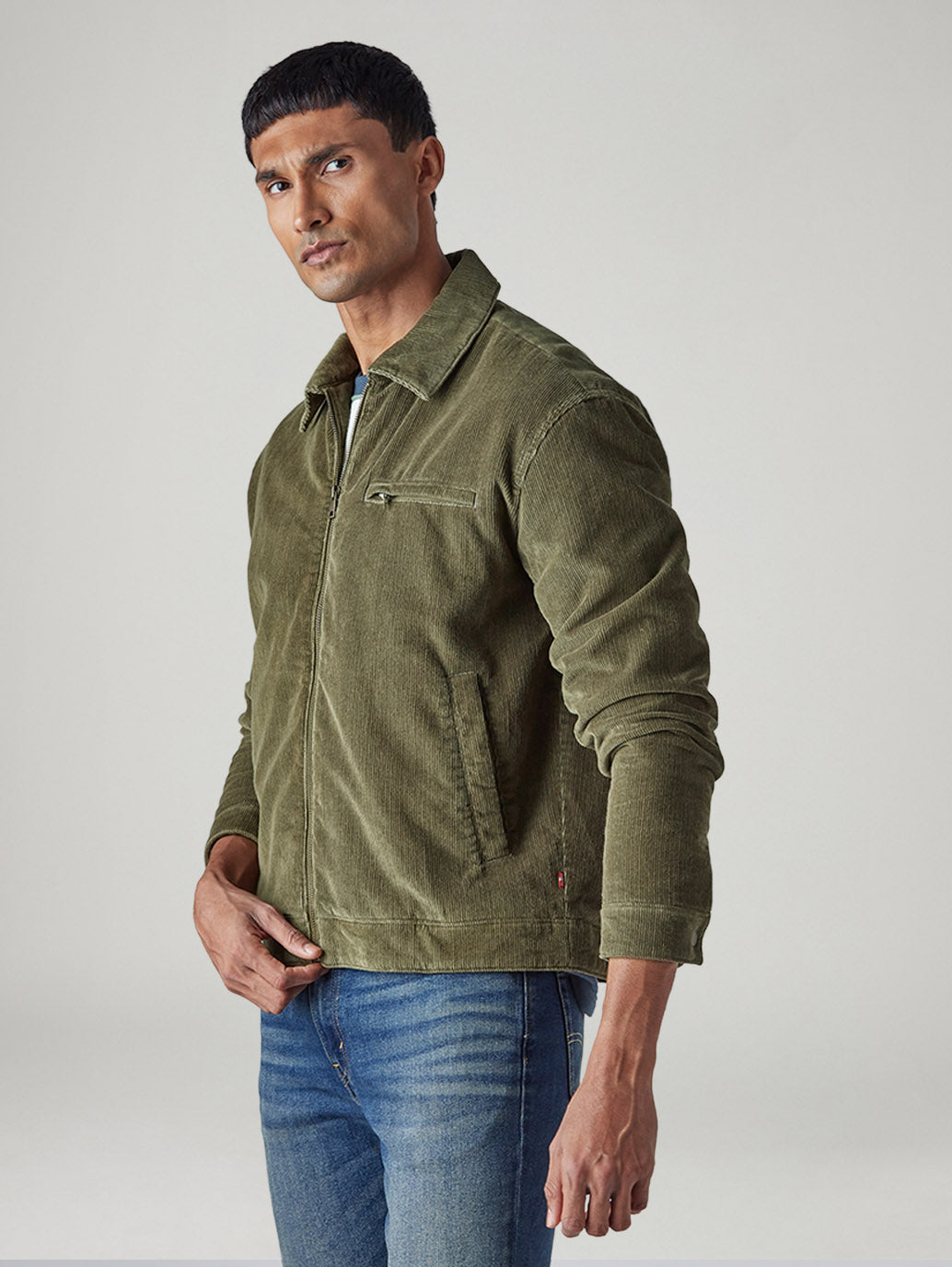 Men's Solid Regular Fit Corduroy Jacket - Side View