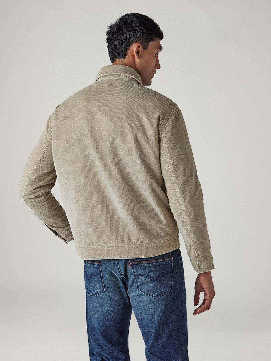 Men's Solid Regular Washed Corduroy Jacket - Back View