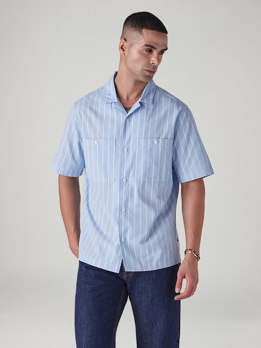 Men's Striped Loose Fit Poplin Shirt