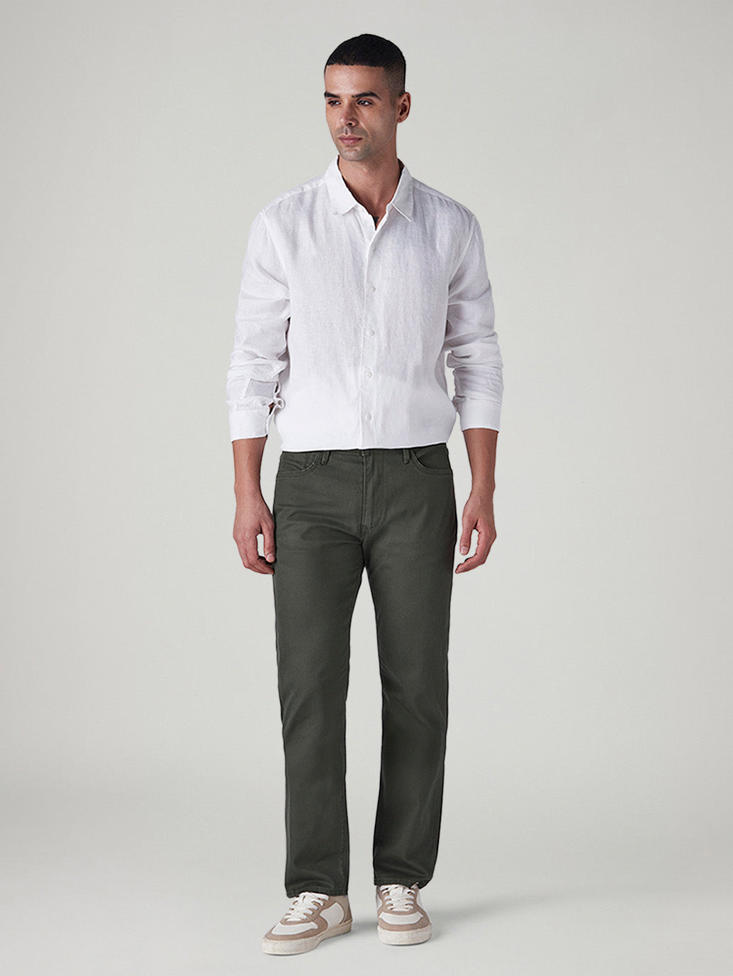 Men's 513 Olive Slim Straight Fit Mid Rise Chinos - Front View