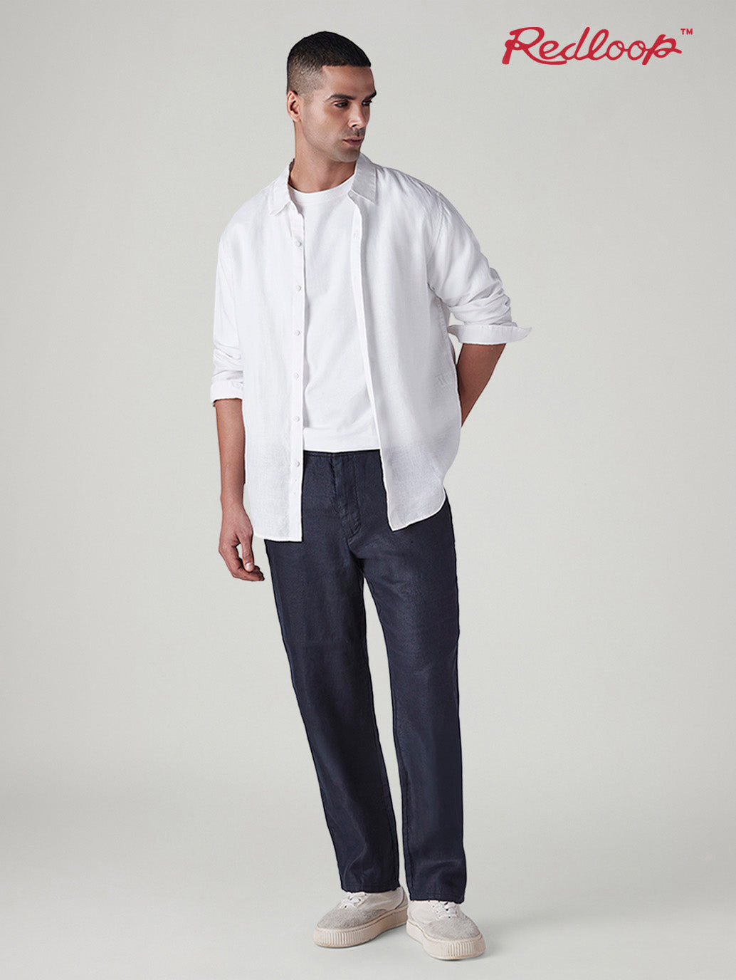 Men's Navy Authentic Relaxed Fit Mid Rise Linen Chinos