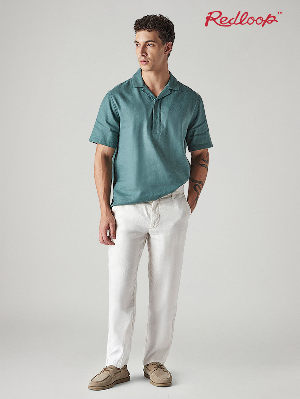 Men's White Authentic Relaxed Fit Mid Rise Linen Chinos