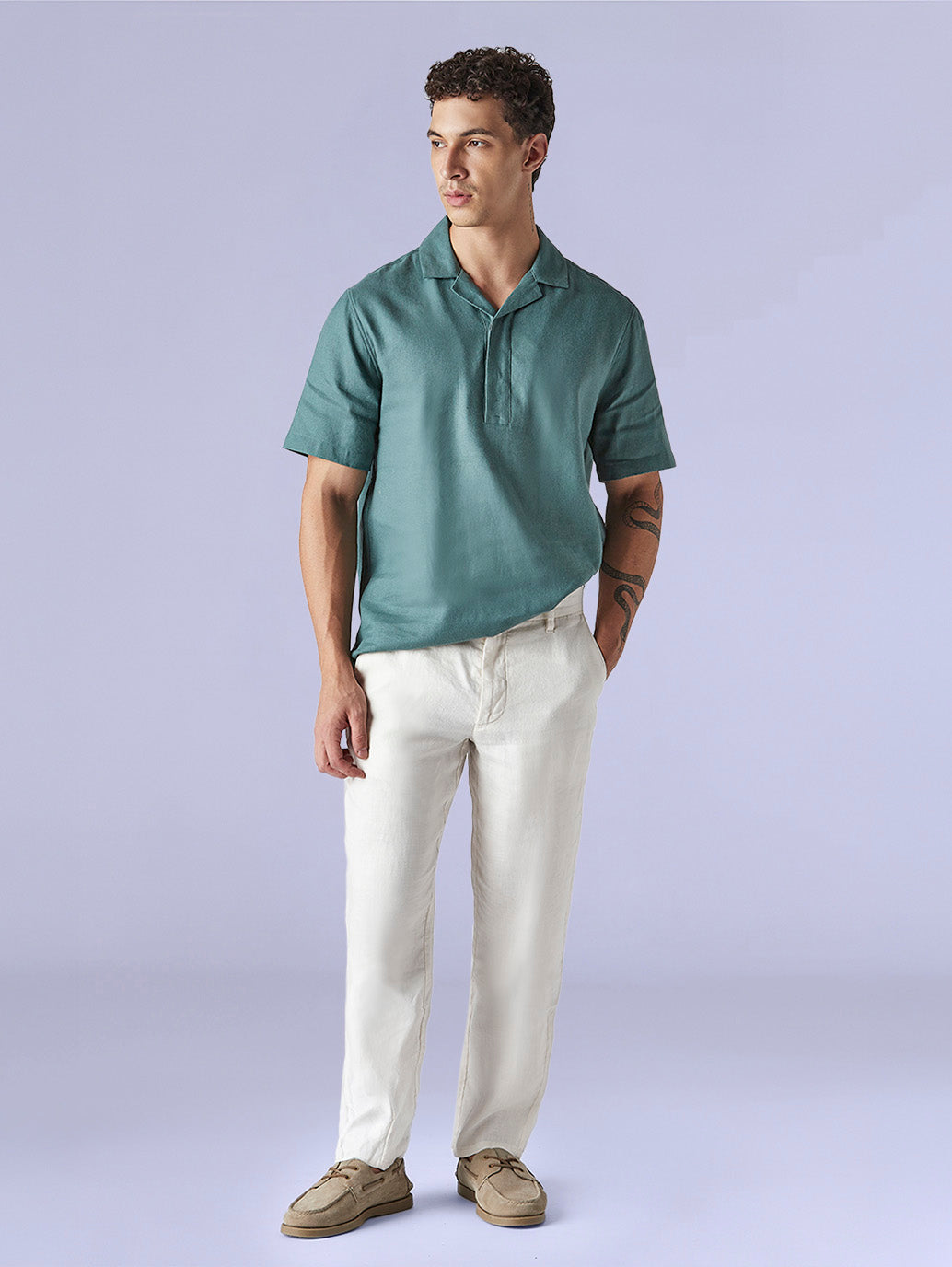 Men's Redloop White Authentic Relaxed Fit Mid Rise Linen Chinos