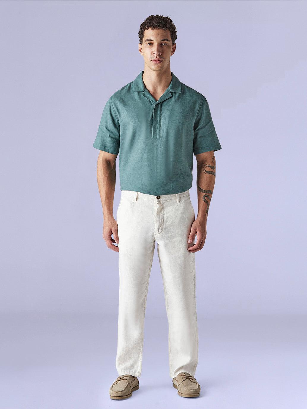 Men's Redloop White Authentic Relaxed Fit Mid Rise Linen Chinos - e0cf0c91-c3f3-4c31-8ee9-cc6d2f457aad View